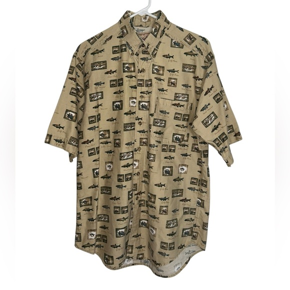 Woolrich Vintage Button Up Short Sleeve Shirt Men’s Size Medium Fish Print - Picture 8 of 8
